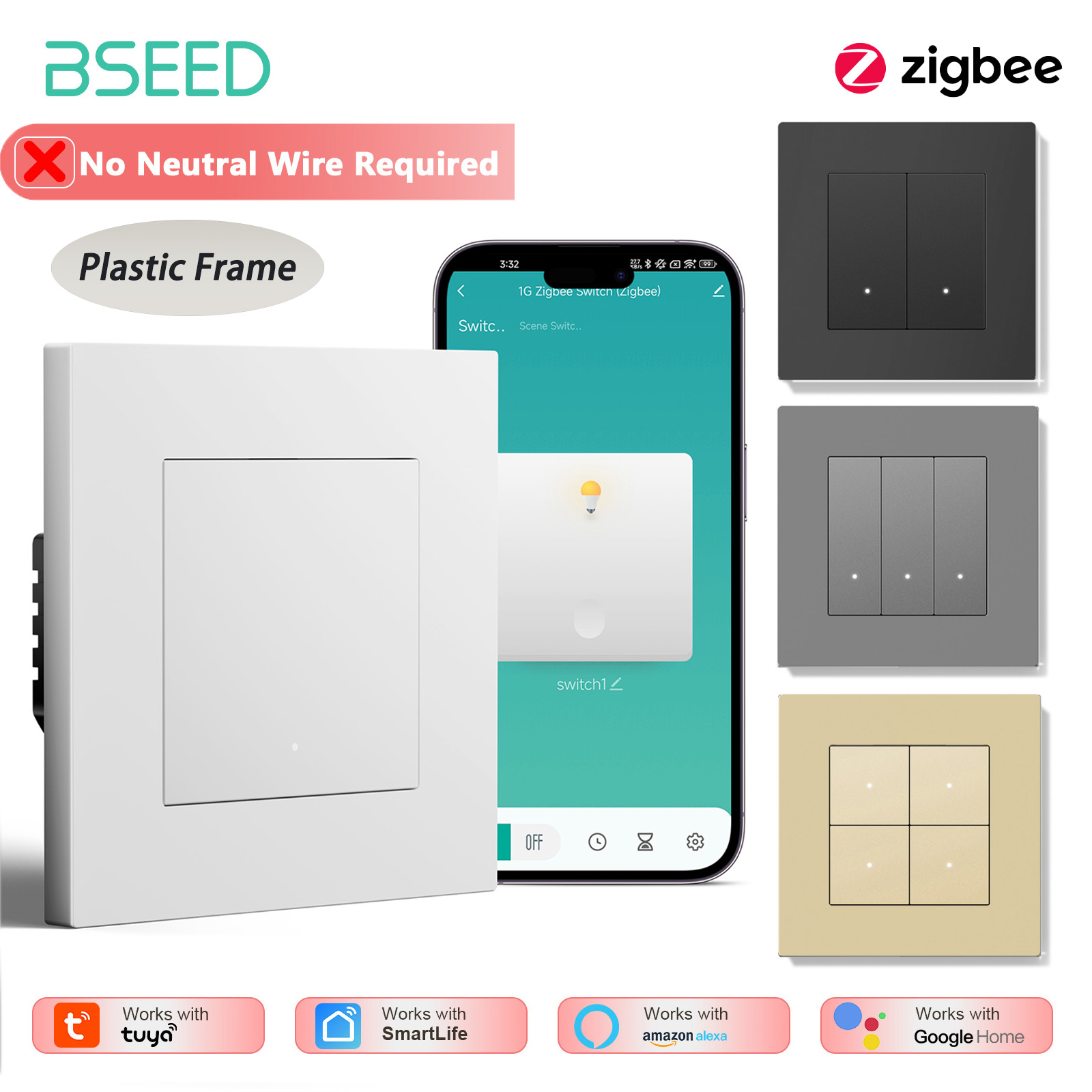 Tuya 4 Channel - BSEED Interruttore Luce Smart Zigbee 1/2/3/4